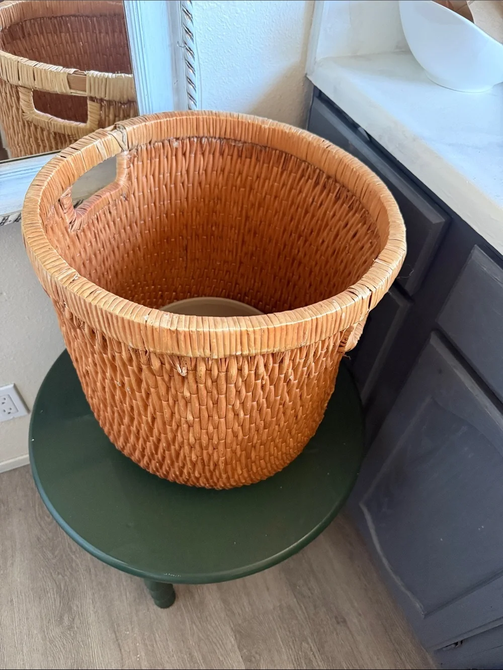 Vintage Natural Woven Basket 16” planter rattan wicker storage or for plant